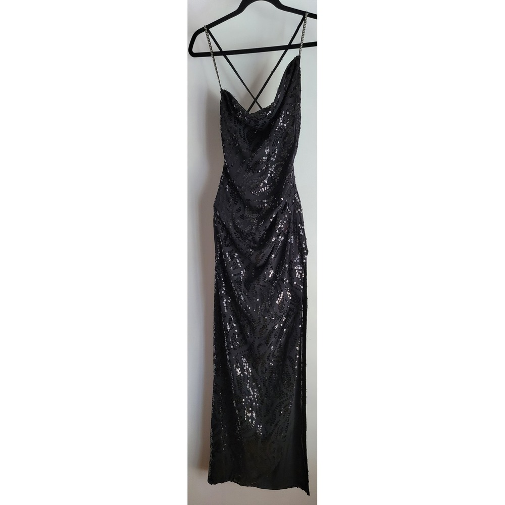 Dundas x Revolve Women's Black Maxi Dress Size S Sleeveless Sequined Long Gown